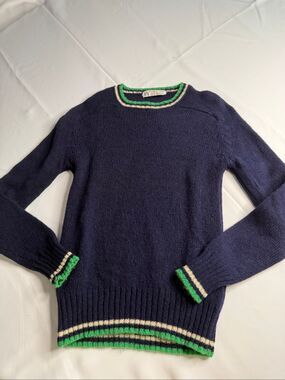 Aston Shetland Wool Navy Blue Vintage Hand Framed Knitted Unisex Sweater Size 35